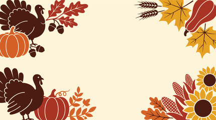 A beautiful thanksgiving vector illustration featuring turkeys pumpkins sunflowers and autumn leaves perfect for seasonal greetings and festive designs © MstFatema