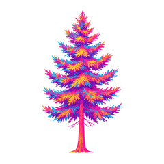 Obraz premium PNG Vibrant colorful pine tree illustration.