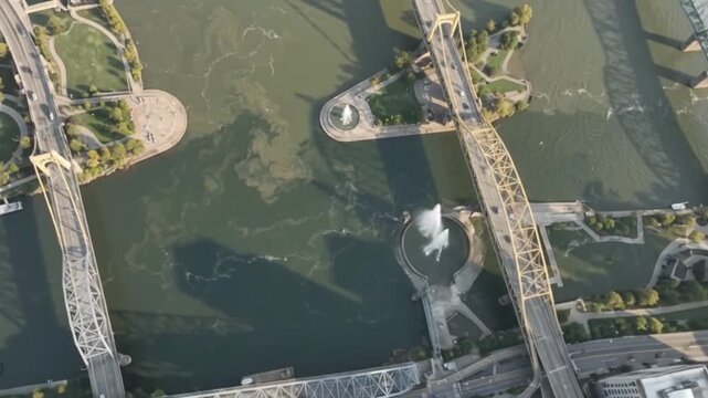 Aerial view of point state park and pittsburgh bridges at the confluence of three rivers pennsylvania