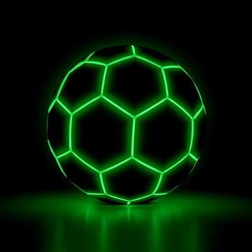 Uma imagem de uma bola de futebol com luzes neon da cor verde