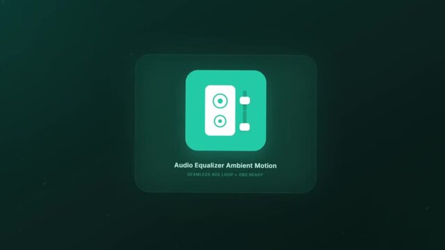 Seamless looping animated motion graphic of a modern teal audio equalizer and speaker icon