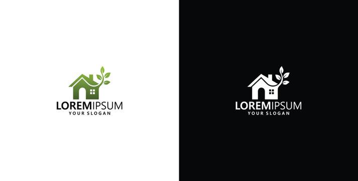 Elegant and versatile logo concept featuring a stylized house with a flourishing leaf, 