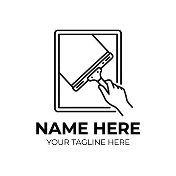 Window Cleaning Logo: Hand with Squeegee on White Background