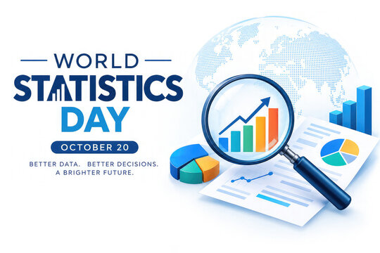 World Statistics Day &ndash; October 20, Data Analysis and Magnifying Glass Chart Illustration