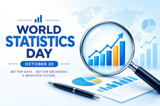 World Statistics Day &ndash; October 20, Data Analysis and Magnifying Glass Chart Illustration