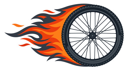 Obraz premium Vector Illustration of Burning Bicycle Wheel with Speed Flames Isolated on White Background