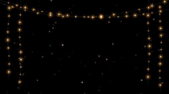 Warm glowing string lights frame with floating particles loop
