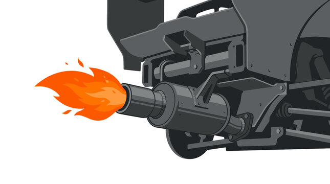 Vector Illustration of Race Car Exhaust Pipe Spitting Fire Isolated on White Background