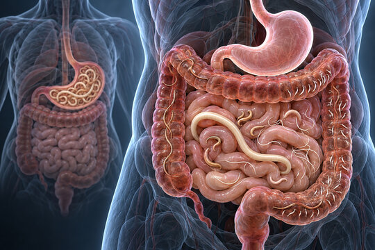 Accurate Human Digestive Tract Showing Intestinal Parasite Locations