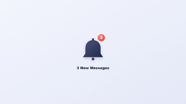 Modern UI Notification Bell Vector with Red Alert Badge Indicating Three New Messages