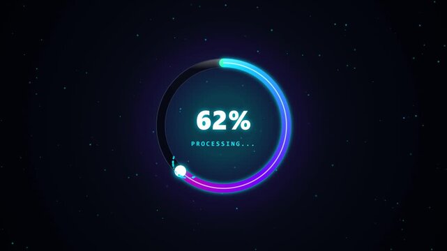 Futuristic 3D Glass Circular Loading Progress Animation 0&ndash;100 Percent in 4K, Neon Cyberpunk UI, Glowing Circular Progress Indicator, Dark Background and Motion Graphics