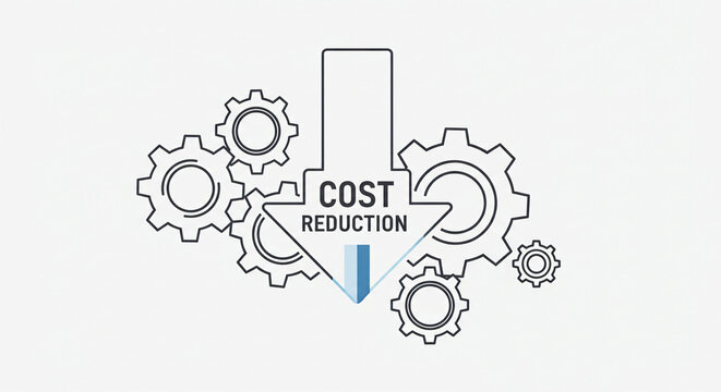 Cost reduction arrow and gears outline concept