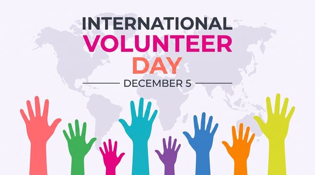 International Volunteer Day December 5 banner with raised hands graphi