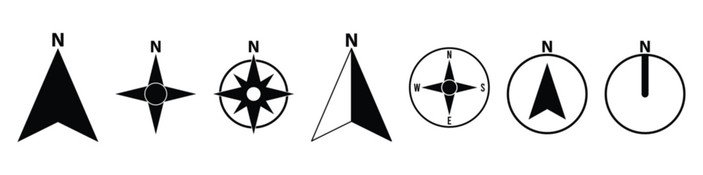 North symbol vector set, Compass direction icon collection.