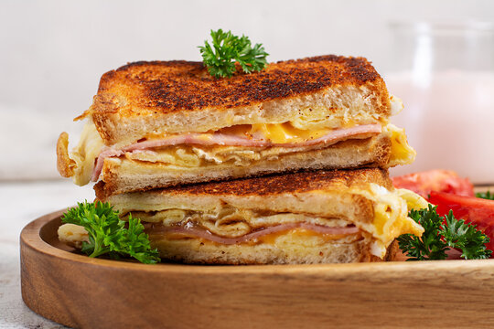 Croque Monsieur Style Sandwich with Ham and Melted Cheese