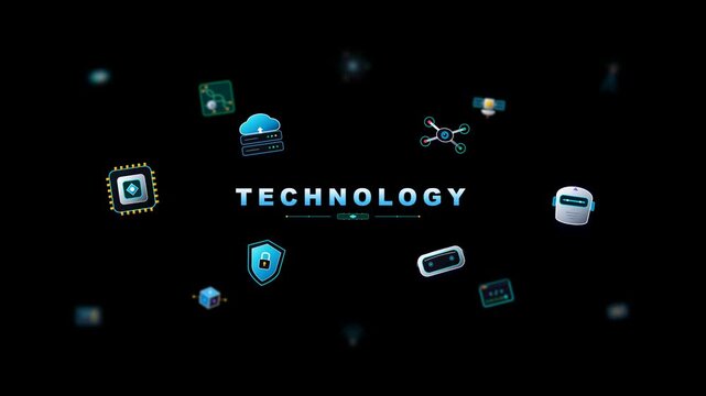 Modern 3D glassmorphic technology layout featuring floating cyber icons, high tech cyan and violet accents, depth of field blur, and futuristic typography on pure black background.