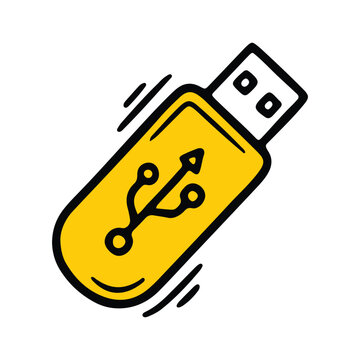 Golden USB flash drive memory stick vector icon design for data storage and tech   