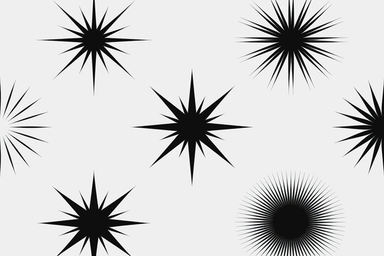 Various Black Starburst Shapes On White Background