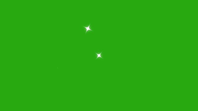 twinkle star animation, glowing white doodle stars, glitter shine bursts, retro flat vector style, blinking cartoon effects, chroma key green screen.