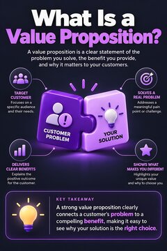 Value proposition infographic with product benefit icon