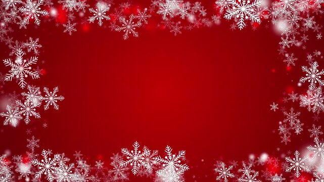 Snow falling winter snowflakes light particles christmas new year Loop frame border animation Background. Winter falling snow, snowflake. background for Merry Christmas and Holiday, Happy New Year.