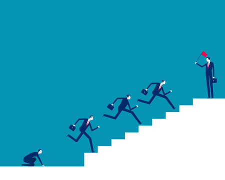 Business competitor. Business people are running up the stairs of goal
