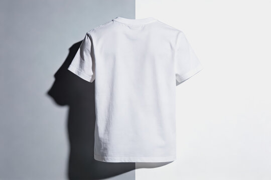 Plain White Short Sleeve T-Shirt On Split Background