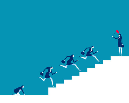 Business competitor. Business people are running up the stairs of goal