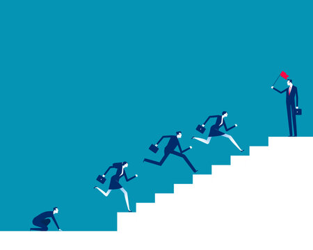 Business competitor. Business people are running up the stairs of goal