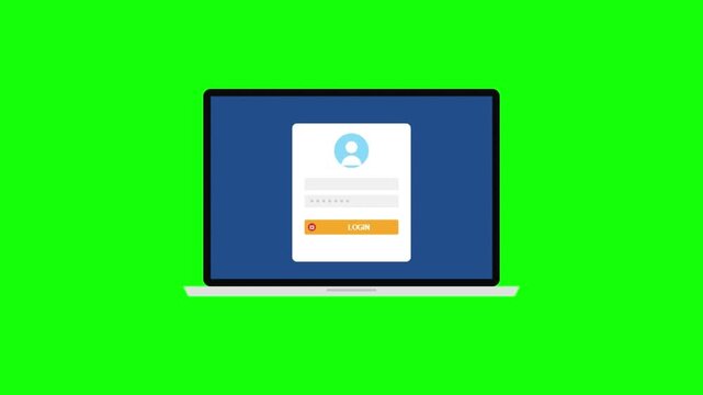 Laptop displaying a secure digital account login user authentication screen on a bright green chroma key background