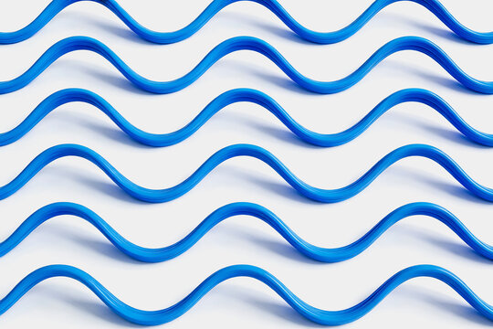 Multiple Blue Wavy Lines Arranged in Parallel Rows on White Background