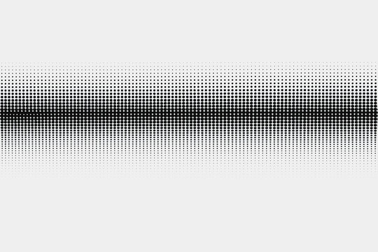 A monochrome halftone pattern with horizontal dot density gradient, transitioning from sparse to dense dots on a white background.