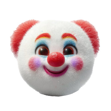 Cute Fluffy White Spherical Clown Character with Polka Dot Collar and Party Hat PNG on Transparent Background