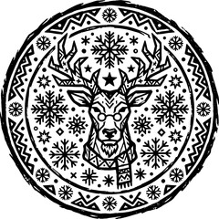 Fototapeta premium Vintage Retro Christmas Ugly Sweater Reindeer Badge, Vector Illustration