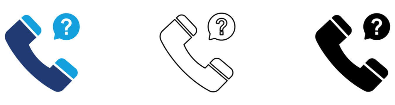 Multicolor Phone Support Inquiry Icon Set with Filled and Outline Styles for Customer Assistance Help Desk Services Call Support and Information Requests Isolated on Transparent Background