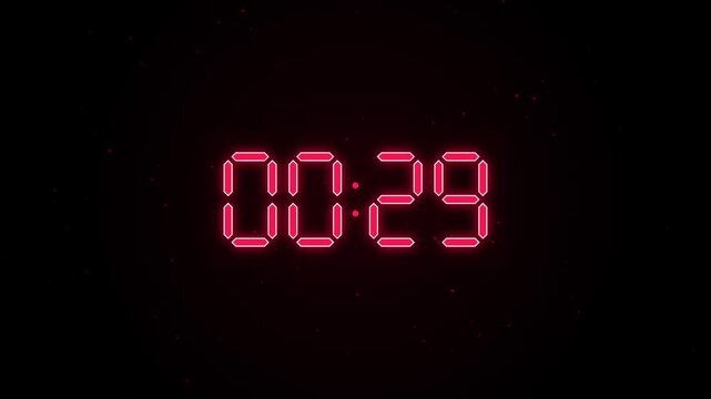 Glowing Red Digital LED Countdown Timer Motion Graphic Loop