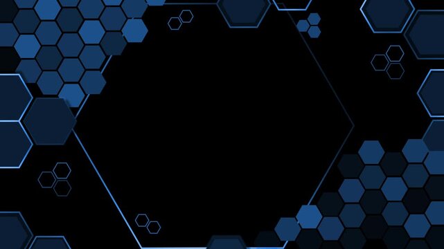 Dark geometric background with large central hexagon outlined animation