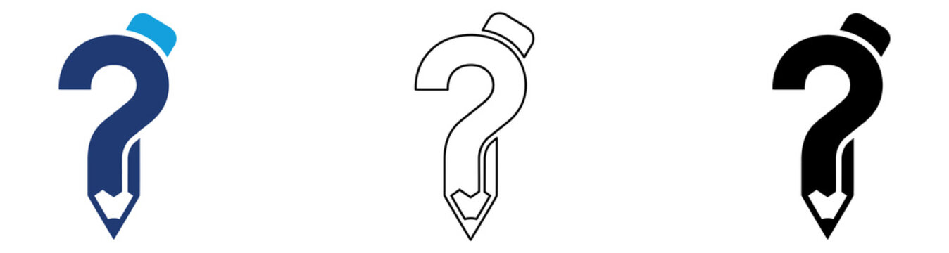 Multicolor Question Edit Icon Set with Filled and Outline Styles for FAQ Editing Content Revision Query Management Knowledge Base Updates and Information Maintenance Isolated on Transparent Background