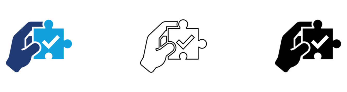 Multicolor Puzzle Integration Icon Set with Filled and Outline Styles for Collaboration Problem Solving Teamwork Solution Development and Process Integration Isolated on Transparent Backgroundv