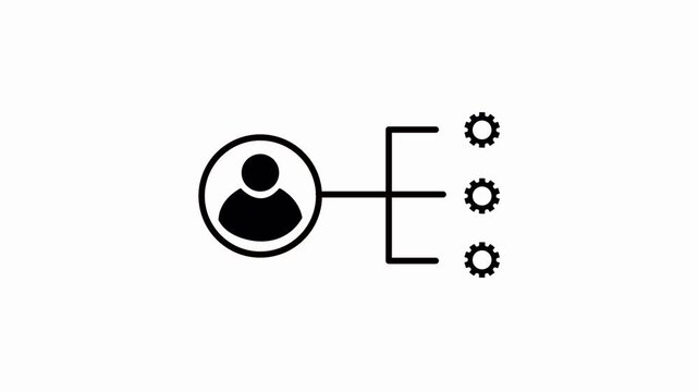 Animated gear with project manager icon on black background. Stakeholders' management icon concept. Man, people and gear icon.