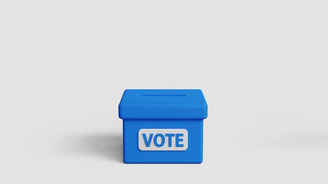 Ballot voting, vote box, polling station concept. 3d hand voting paper putting into ballot box. Fair voting and opinion, democracy, vote participation, midterm elections. 3d video