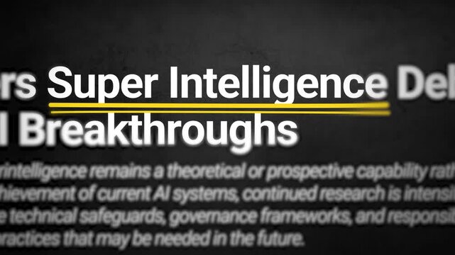 Super intelligence concept text animation with highlighted phrases and blurred background for science and technology 4k footage