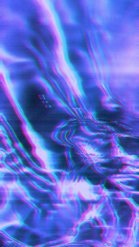 Abstract fluid glitch with magenta and cyan streaks, scanline distortion, and RGB split on blue background. Pairs with an Edgy Nightclub Synthwave Poster Background, synthwave aesthetic.