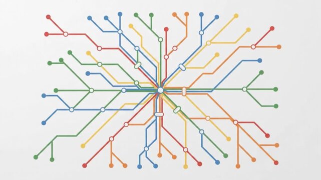 Abstract colorful subway map lines and network on white background