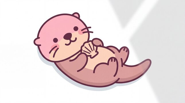 Kawaii animals vektor of a cute pink otter holding a seashell