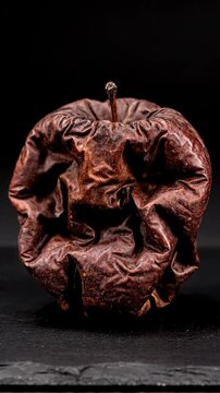 Shrinkage and browning of a red apple captured in a time lapse from start to finish