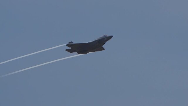 F-35 fighter jet doing high speed vertical loop