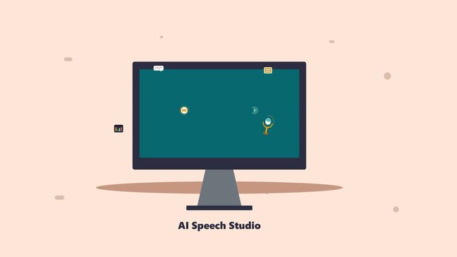 Minimalist computer monitor with floating speech bubble icons motion graphics for digital communication and technology interface background 4K animation