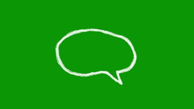 Hand-drawn animated elongated speech bubble in white outline on chroma key green screen background, ideal for adding custom text, conversations, and comic-style overlays to your film clip.