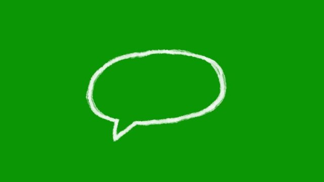 An animated hand-drawn oval speech bubble in white outline on chroma key green screen background, perfect for adding your creative text, dialogue, and comic-style captions to dynamic footage.